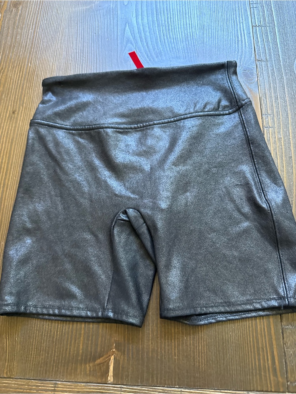 SPANX Black Faux Leather High-Waist Bike Shorts